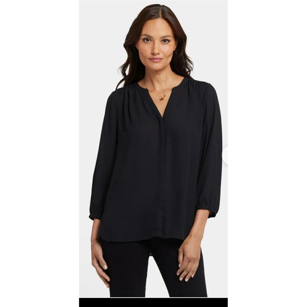NYDJ's Black Pintuck Blouse Sz Sml #C1 Shoulder-hem 25" Pit-pit 24"
